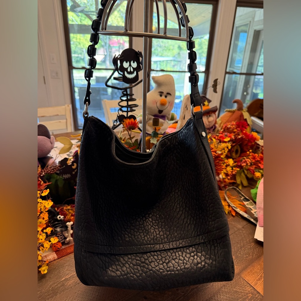 Christopher Kon Black printed Leather Hobo Shoulder Bag Braided Handle